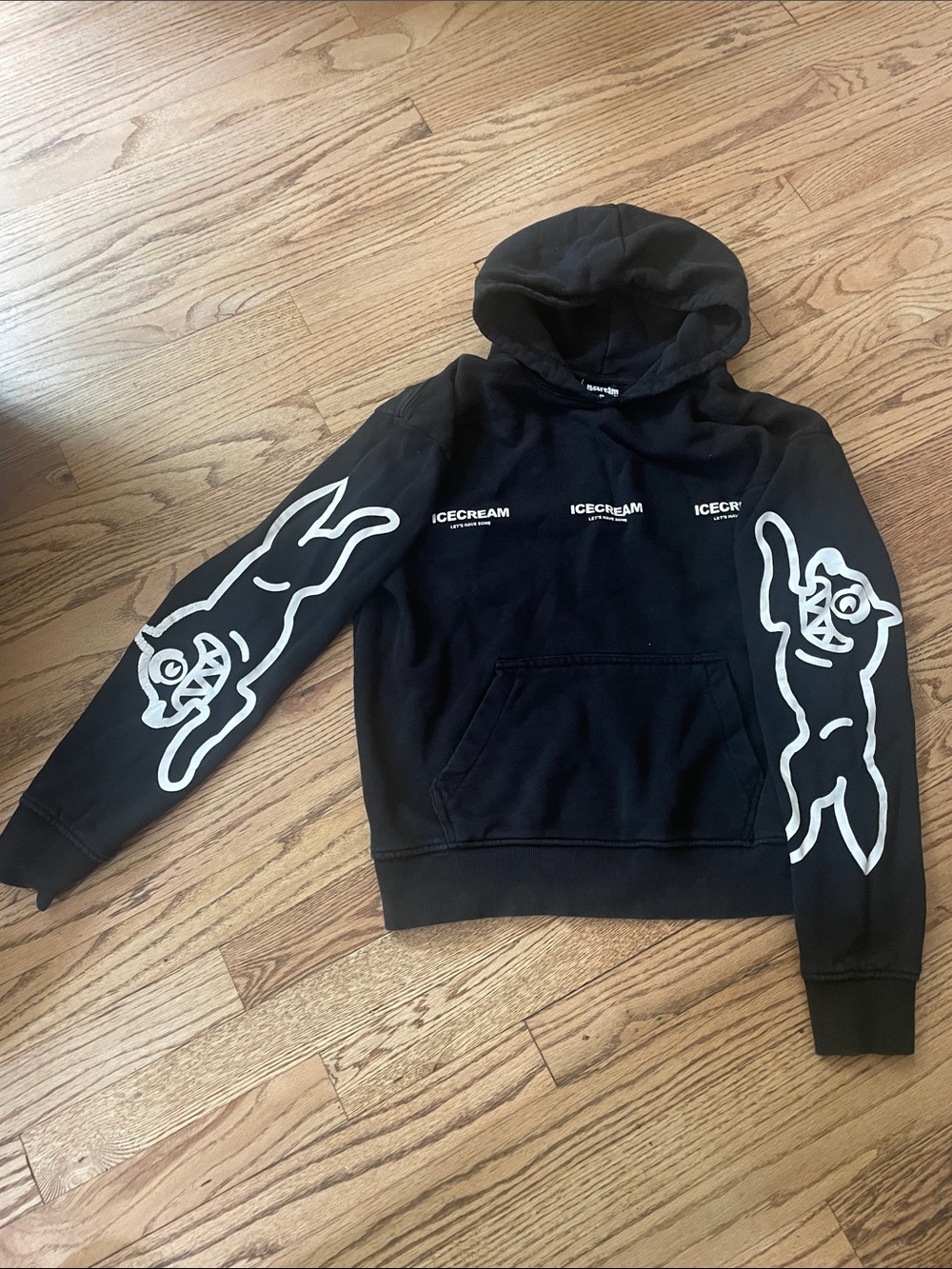 Icecream Black Crewneck Hoodie with White Sleeve Graphics